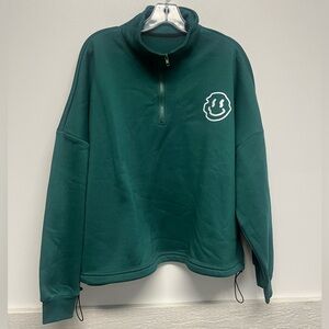 Plus Size Green Smiley Face Quarter Zip Top